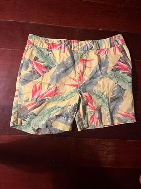 Caribbean Joe Yellow Tropical Print Flat Front Shorts